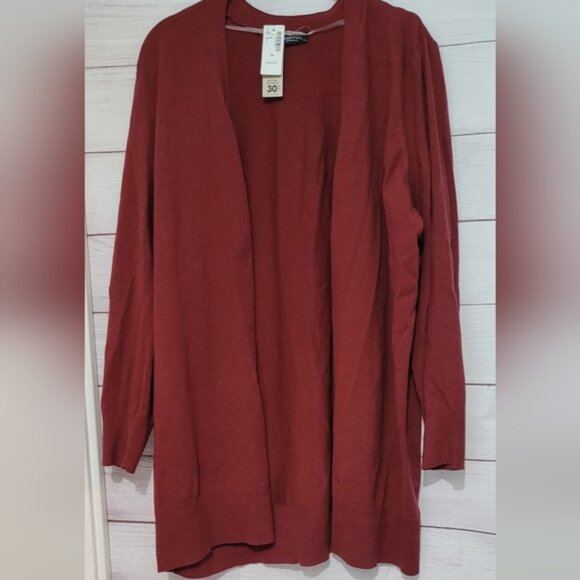 Nwt Reitmans rusty burgundy size 2X open front lightweight knit cardigan - Picture 1 of 8
